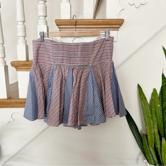 NWT Anthropologie Striped Cotton Flare Skirt Red Blue Bow Detail Size L Large - Picture 3 of 7